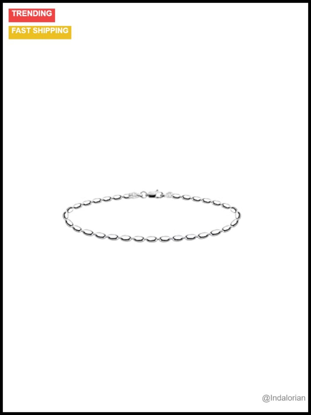 Sterling Silver Oval Rice Bead Chain Bracelet Women's 7.5" Gift Box
